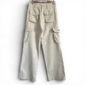 Lemoncurve High Waist Utility Cargo Pants Beige Stretch Wide Leg M